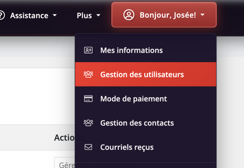 Capture d'écran de Rapidenet qui montre où cliquer pour ajouter un utilisateur.