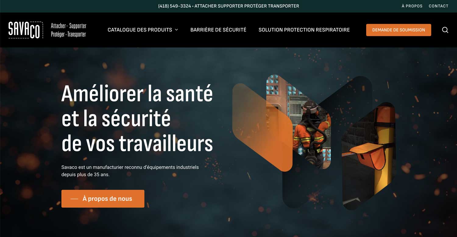 Capture d'écran du site web de Savaco